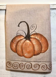 Hand Painted Pumpkin Tea Towel