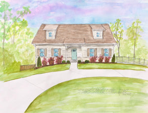 Large(8.5x11”) Watercolor Home Portrait