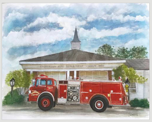 Evergreen Firetruck Print
