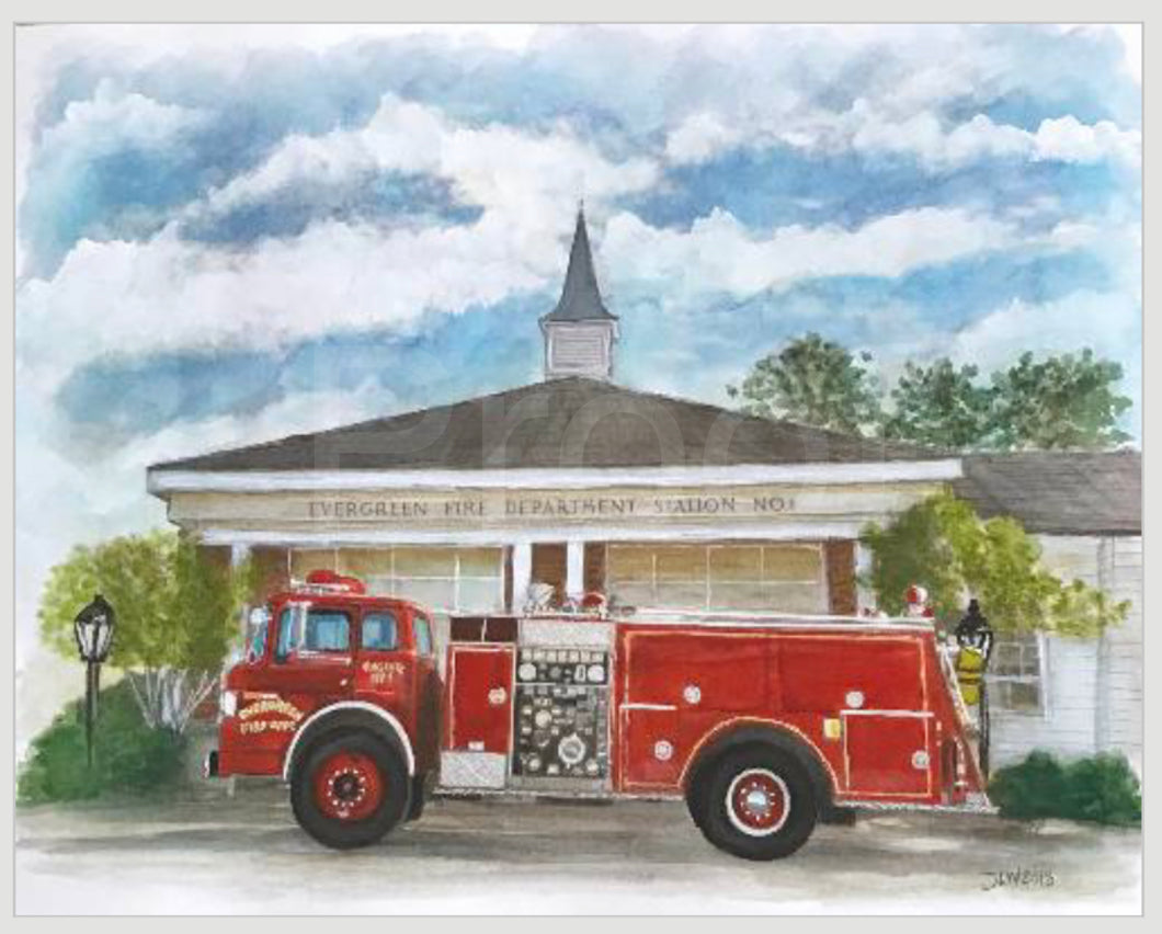 Evergreen Firetruck Print