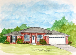 Large(8.5x11”) Watercolor Home Portrait